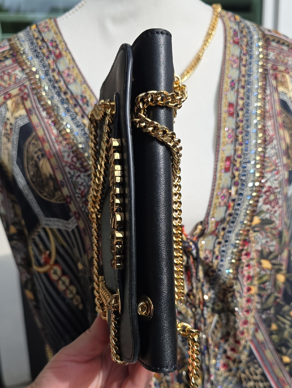 Moschino Black and Gold Leather Wallet Crossbody with Statement Logo - Picture 12 of 12